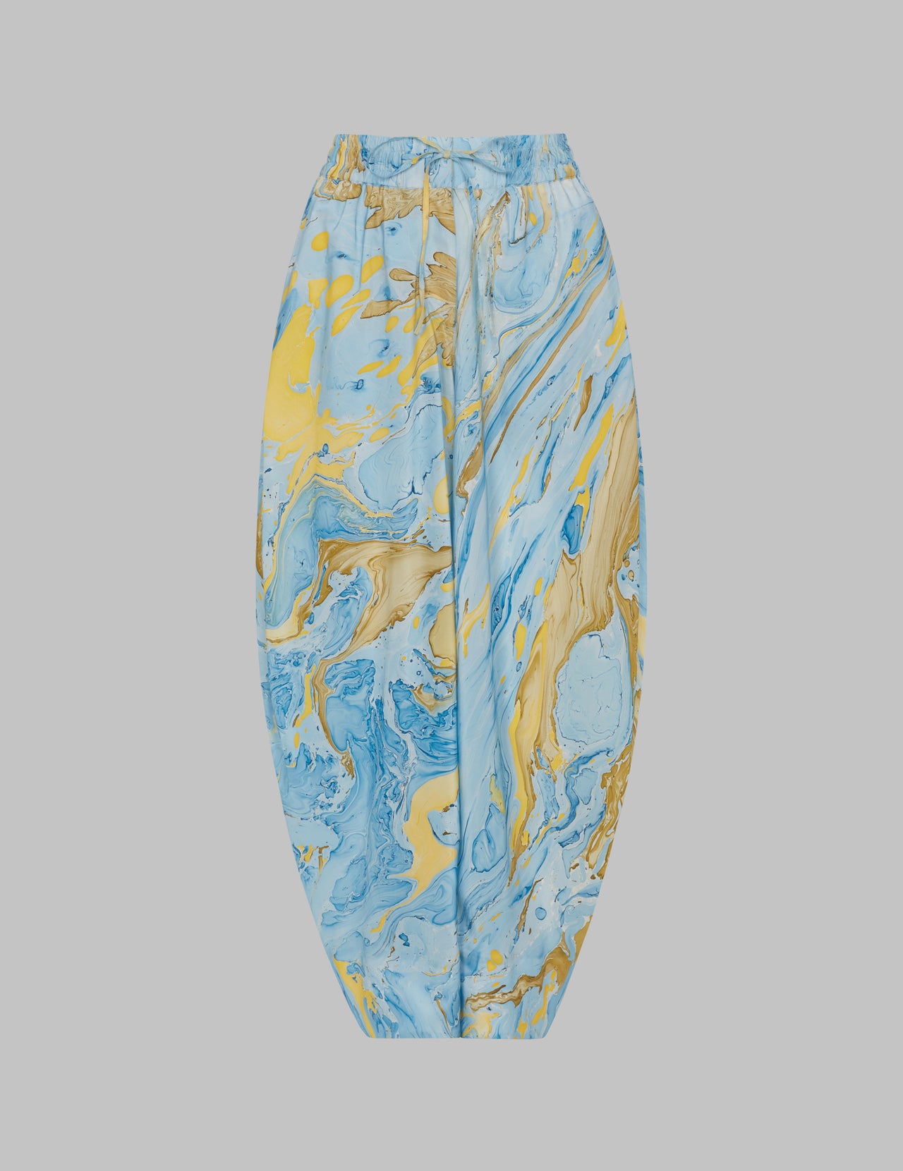  Marble Print Silk Cropped Drawstring Trousers | Varana 