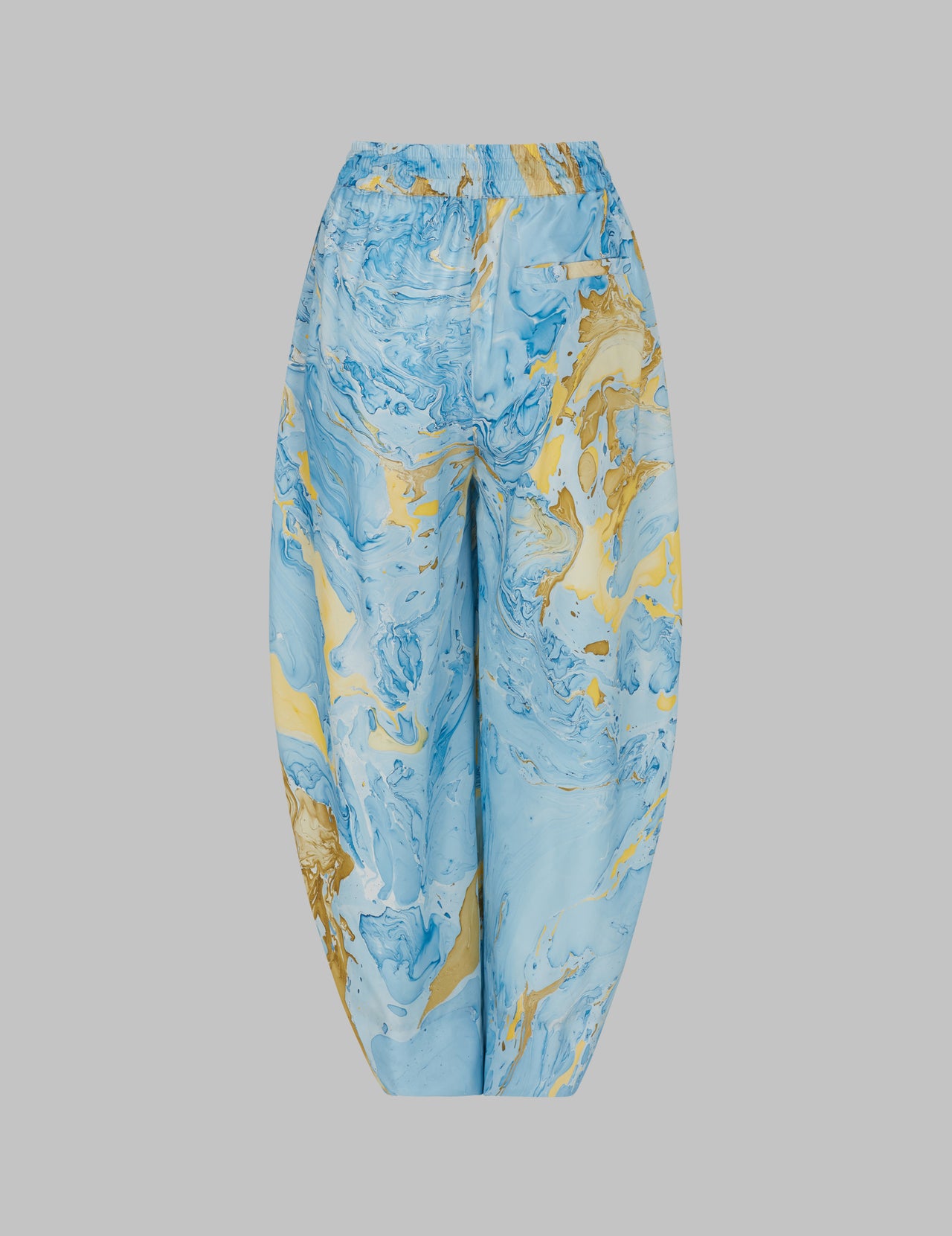  Marble Print Silk Cropped Drawstring Trousers 