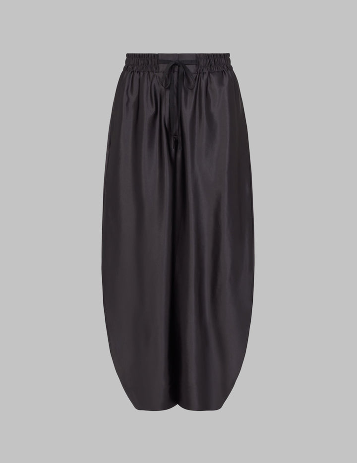 Black Silk Satin Cropped Drawstring Trousers