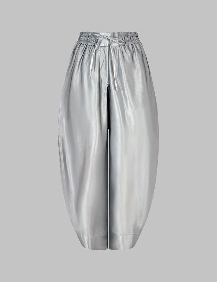 Silver Cropped Drawstring Trousers