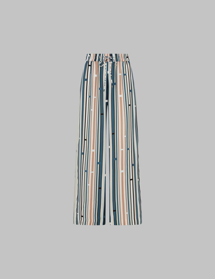 Printed Silk Wide Leg Drawstring Trousers