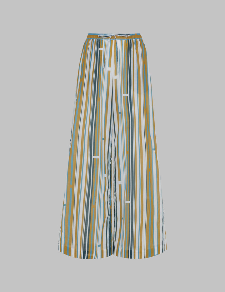 Printed Cotton Voile Drawstring Wide Leg Trousers