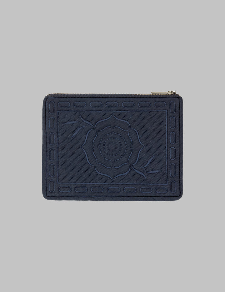 Navy Cotton Embroidered Pouch Bag
