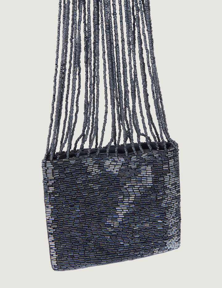 Metal Blue Embroidered Beaded Bag