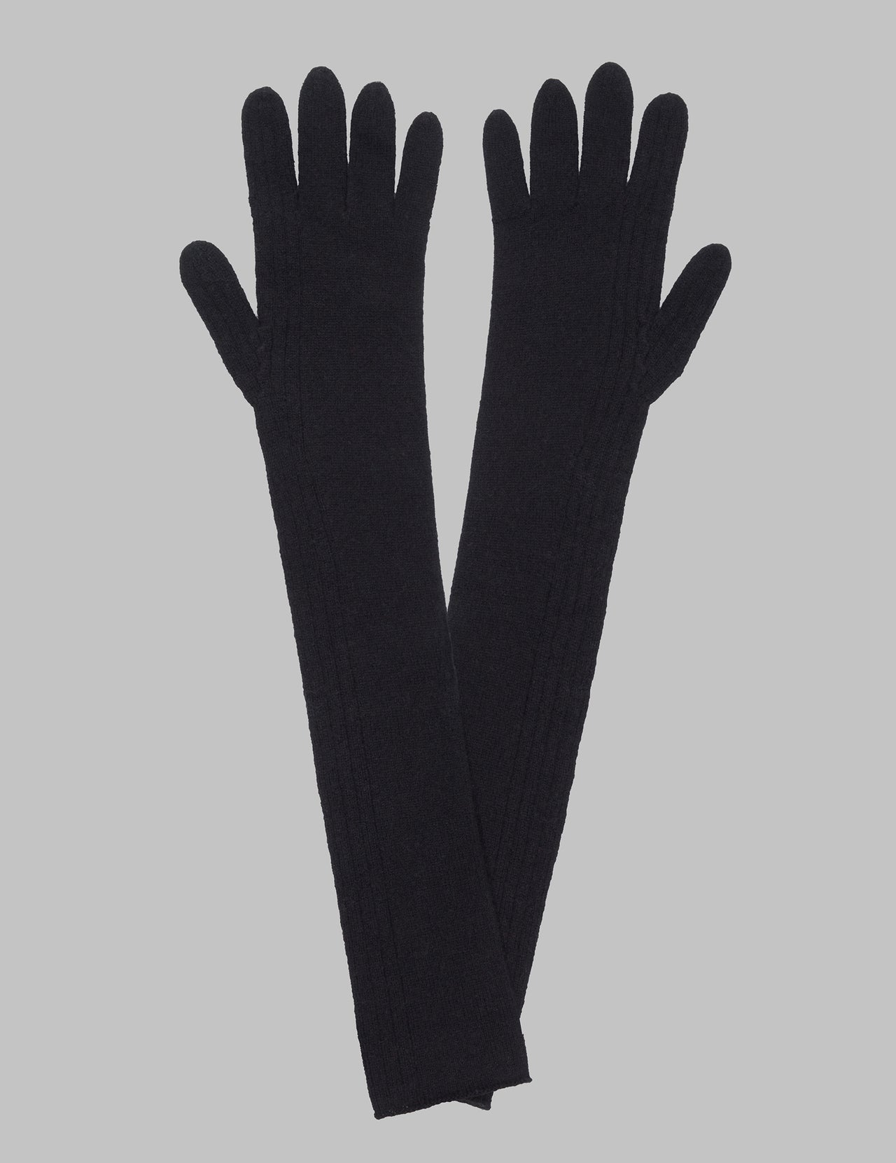  Black Textured Long Cashmere Gloves | Varana 