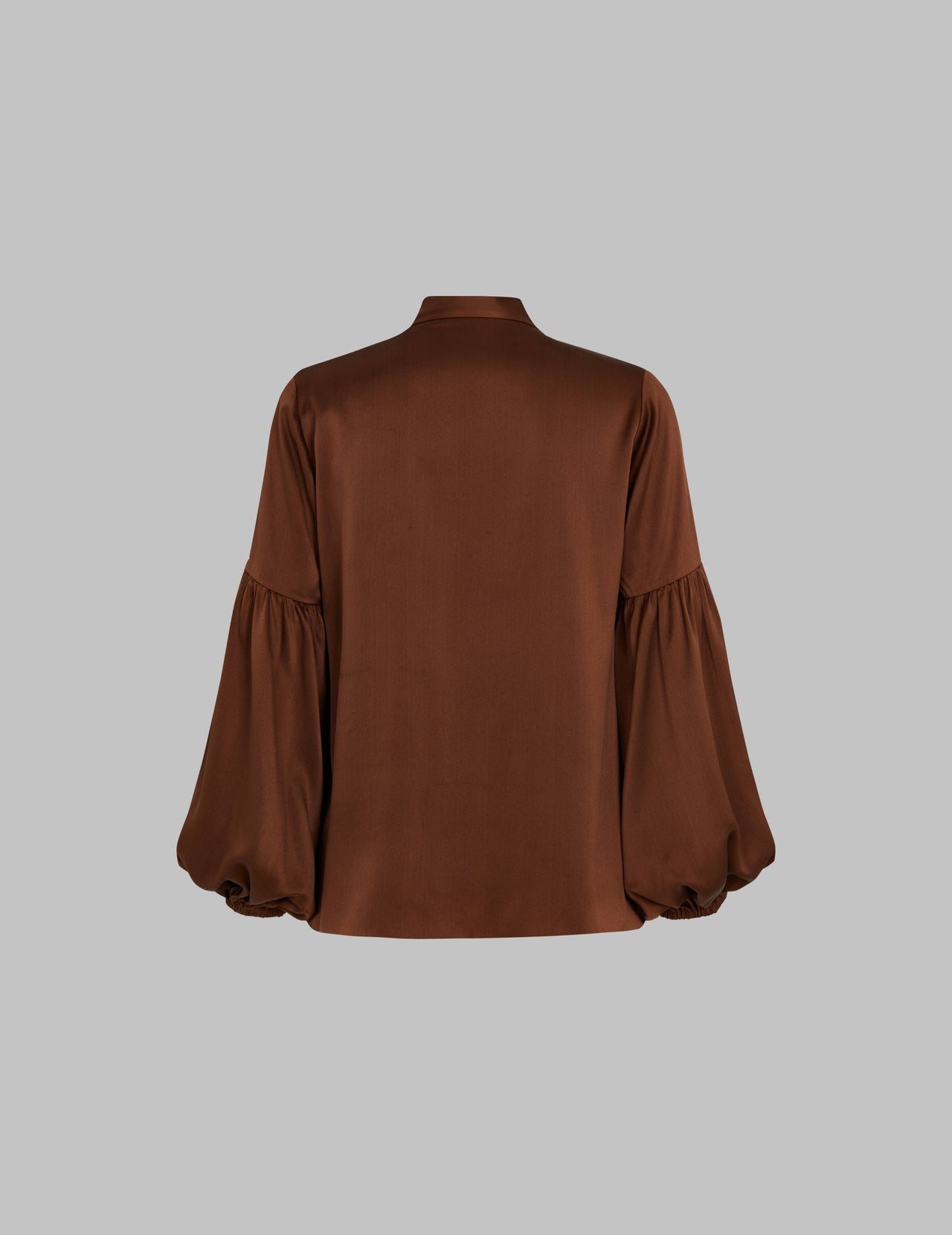  Brown Silk Satin Kelly Blouse With Neck Tie 