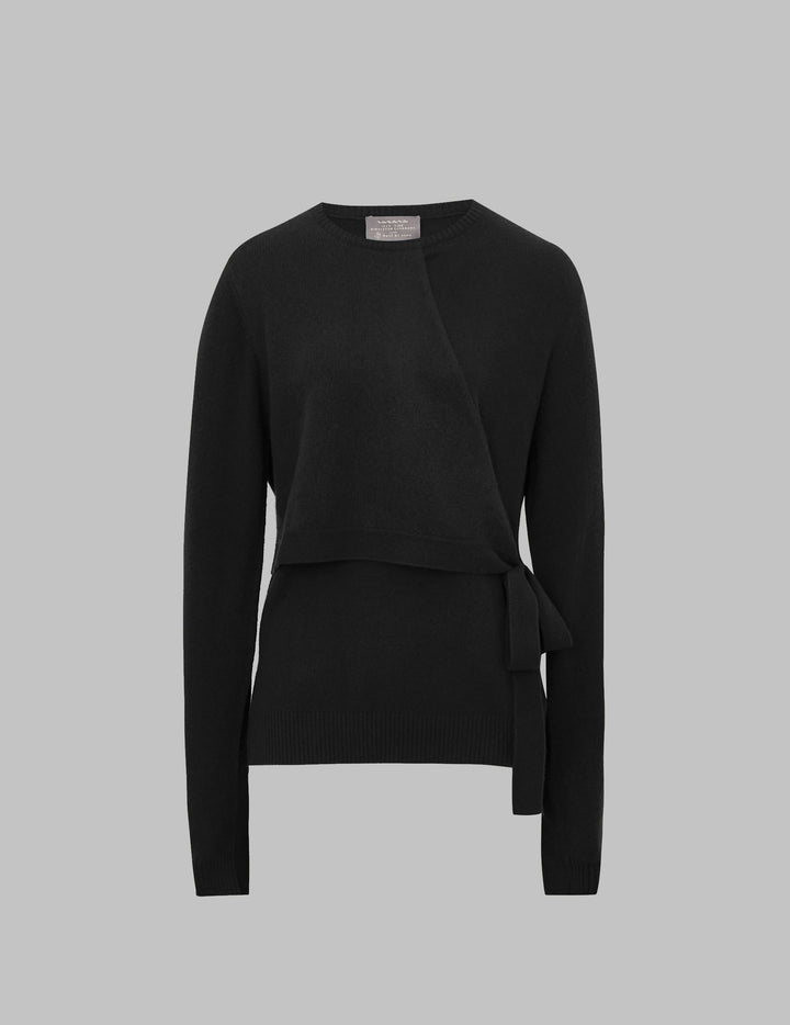 Black Front Wrap Cashmere Sweater