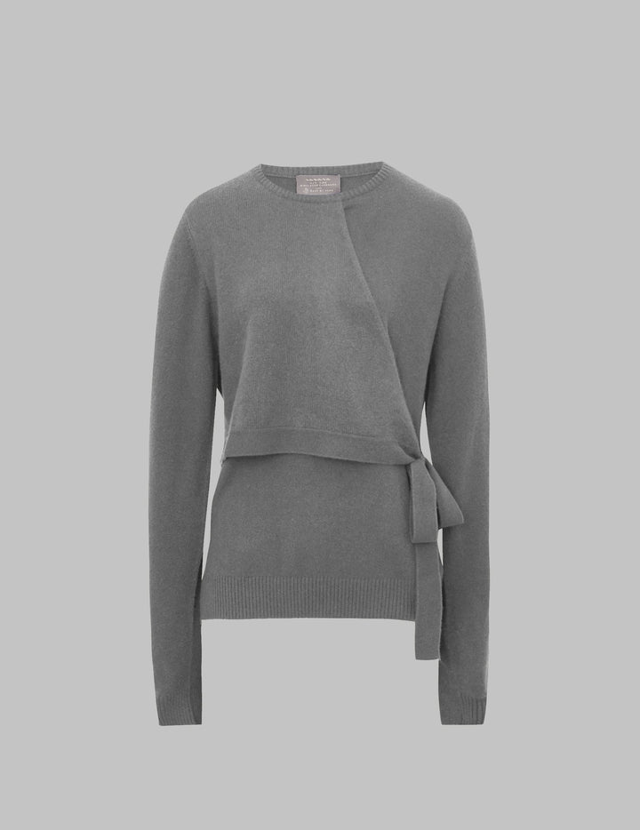 Derby Grey Front Wrap Cashmere Sweater