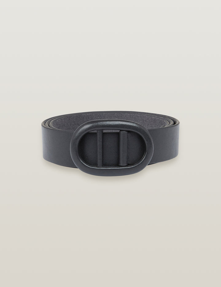 Black Leather Oval Buckle Belt