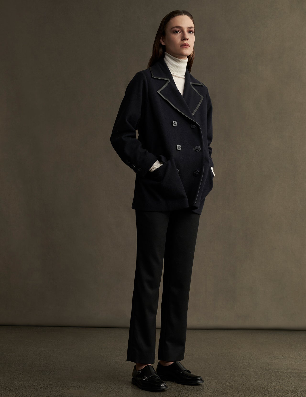  Navy Wool Coleridge Pea Coat | Varana 