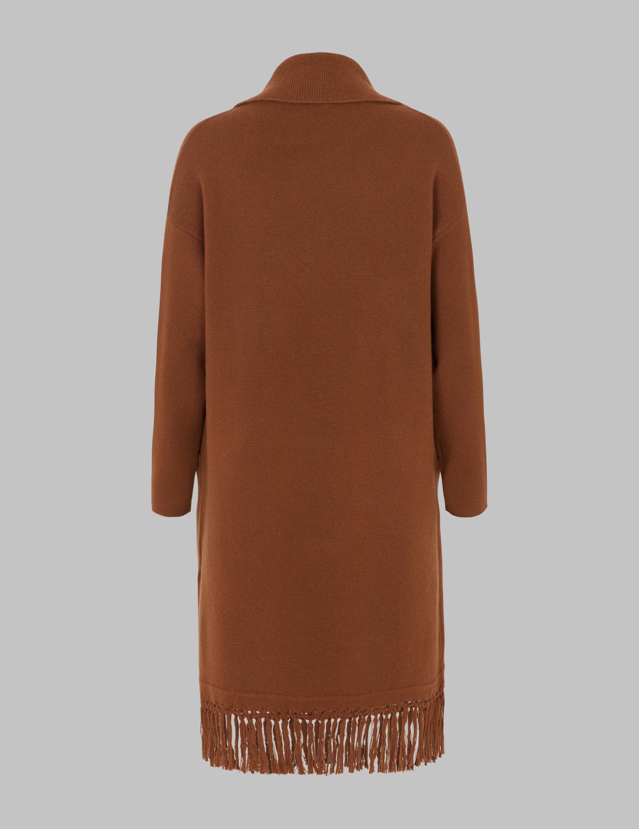  Syrup Brown Fringed Long Cashmere Cardigan 