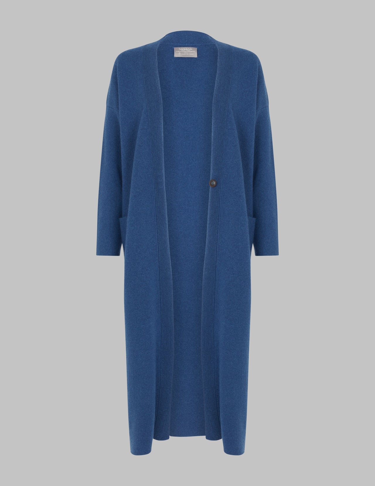  Prussian Blue Long Open Front Cashmere Cardigan | Varana 