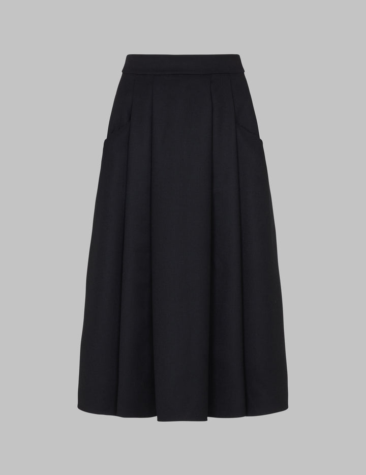 Black Wool Vivien Pleated Midi Skirt