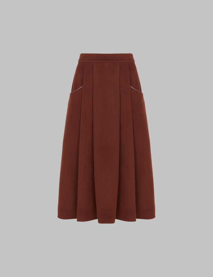 Brown Wool Vivien Pleated Midi Skirt