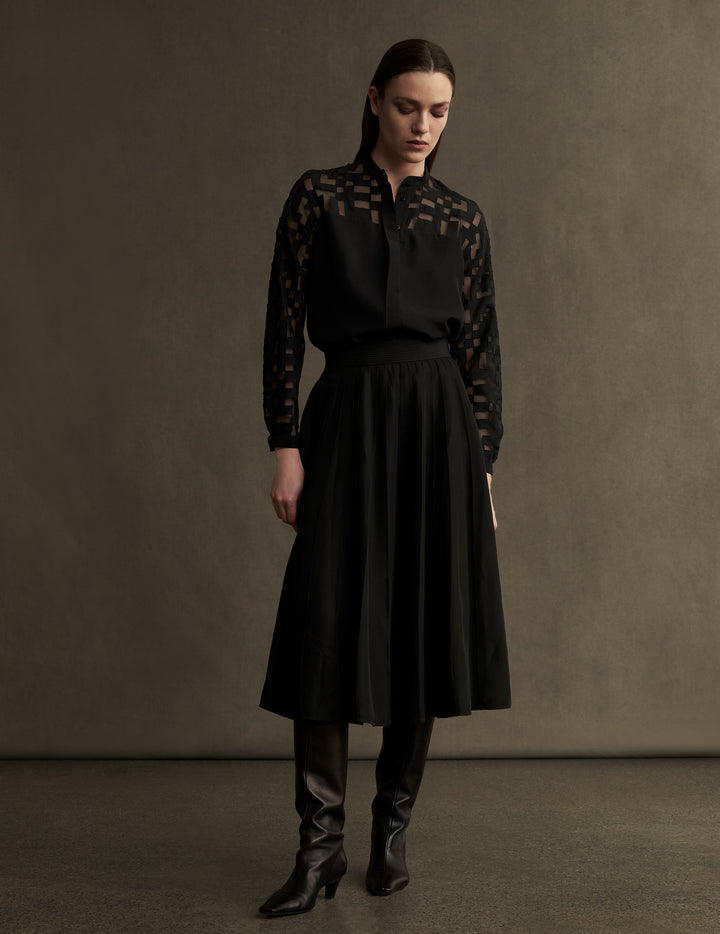 Black Silk Shirt with Jami Cut Work Appliqué