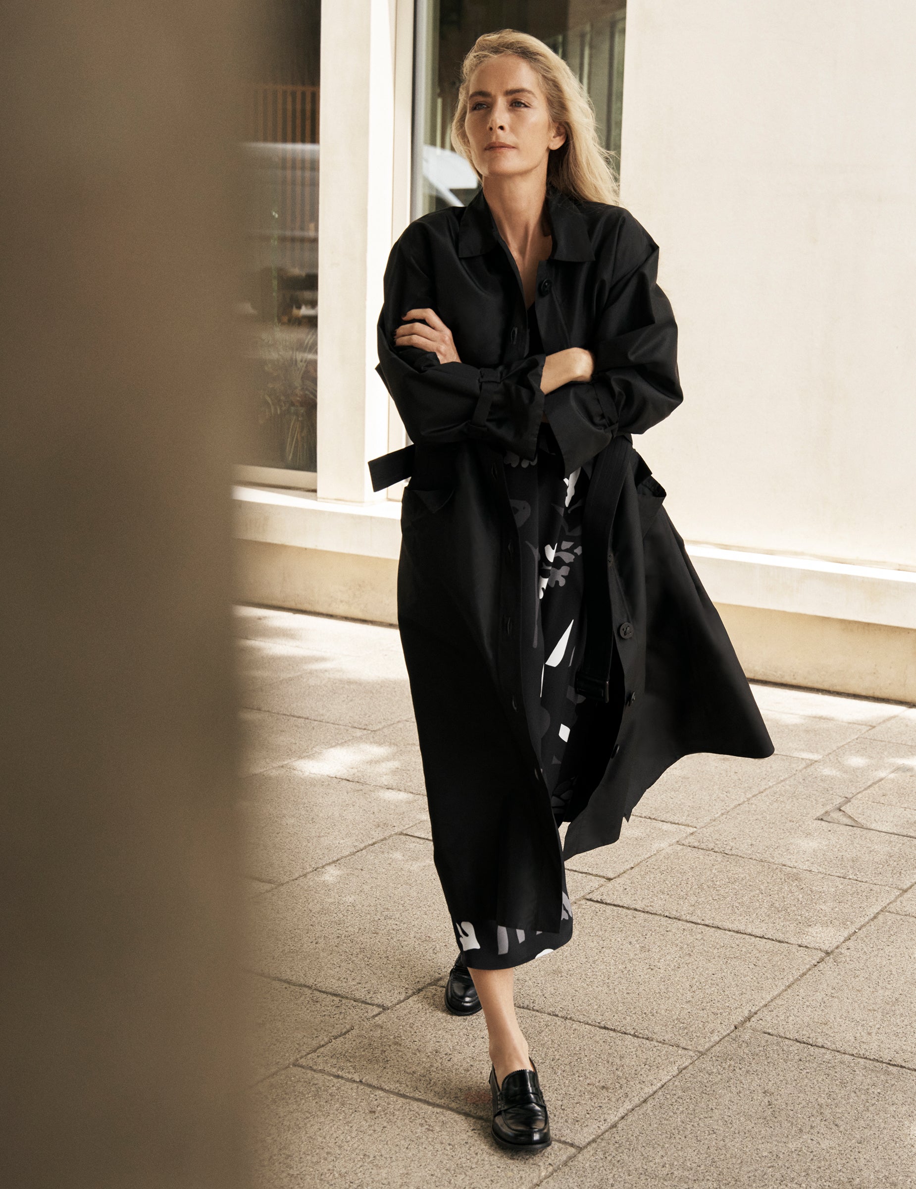 Black belted trench sales coat