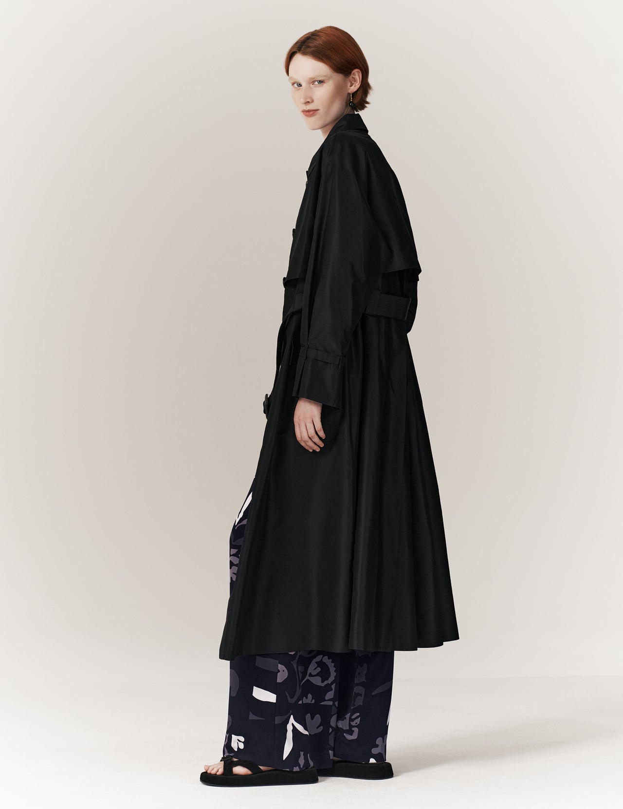 Black Silk Serai Belted Trench Coat