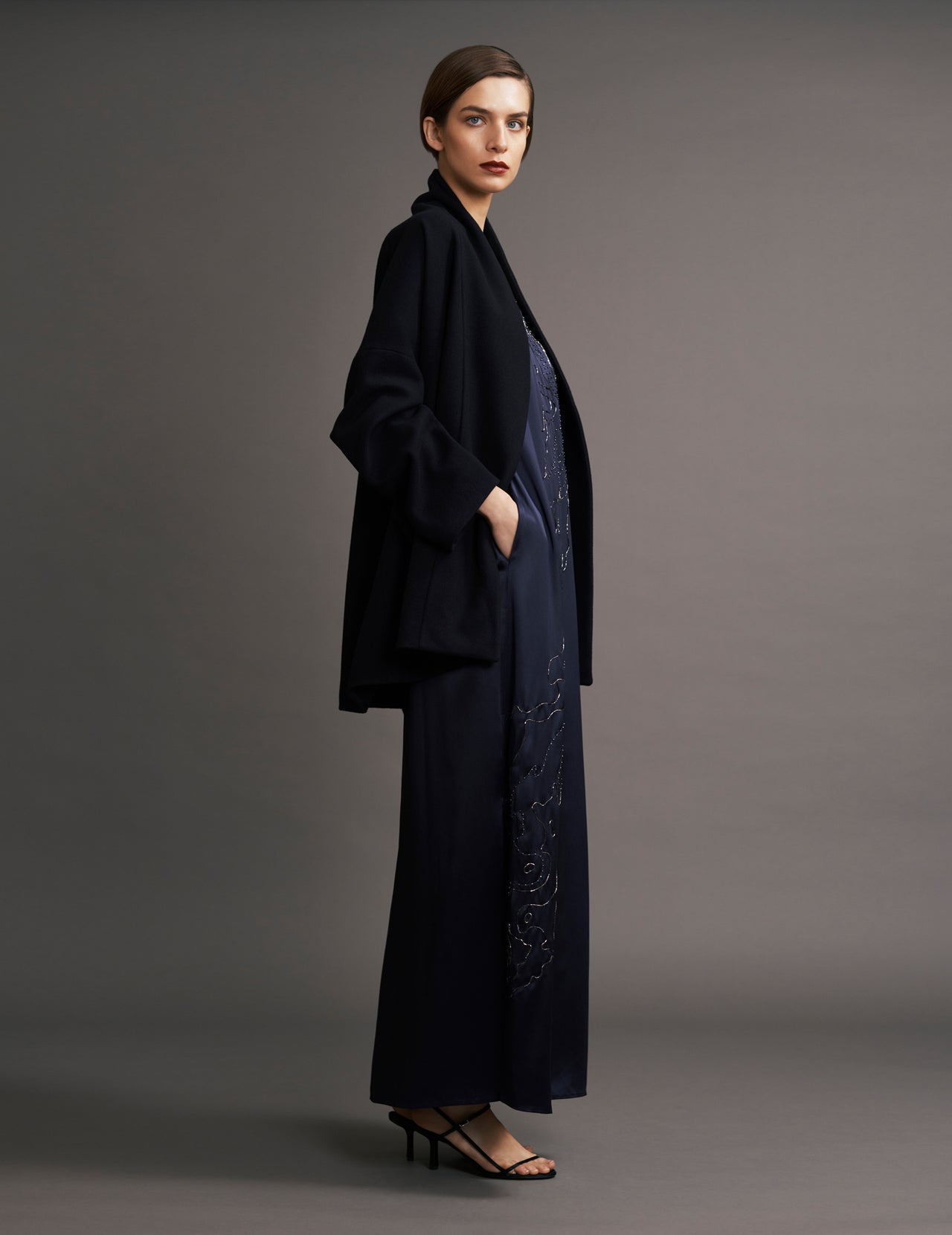  Navy Wool Tanaka Kimono Coat  