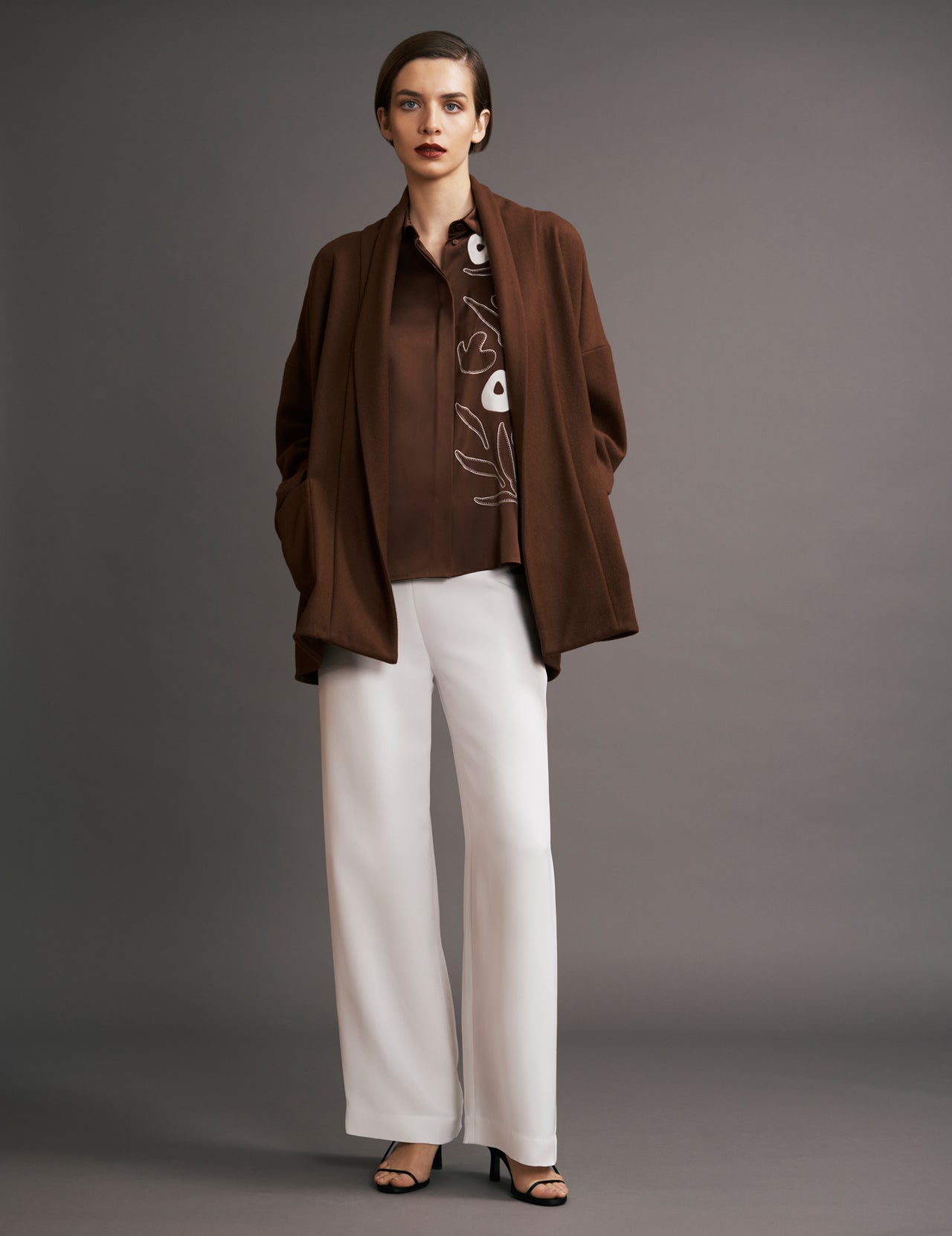  Brown Wool Tanaka Kimono Coat | Varana 