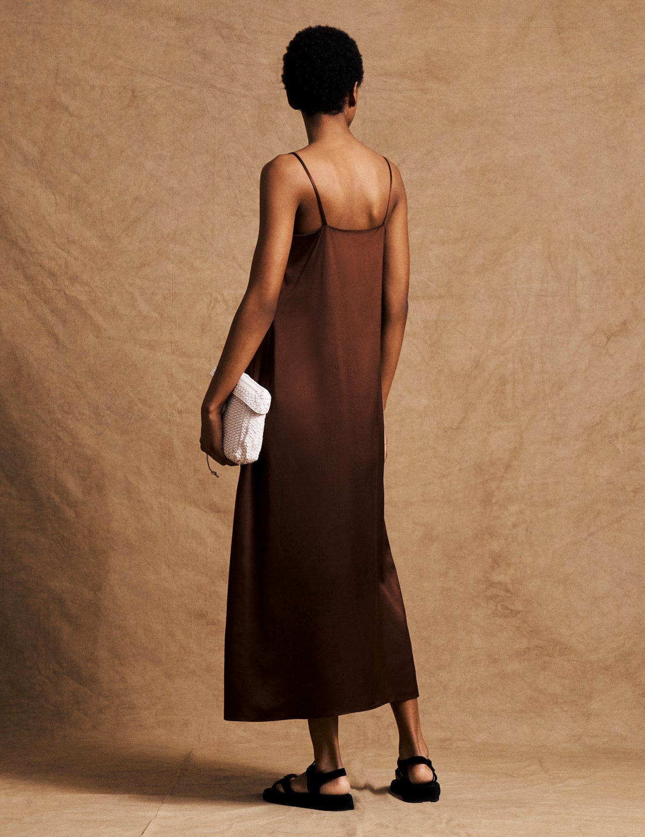  Brown Silk Satin Slip Dress 