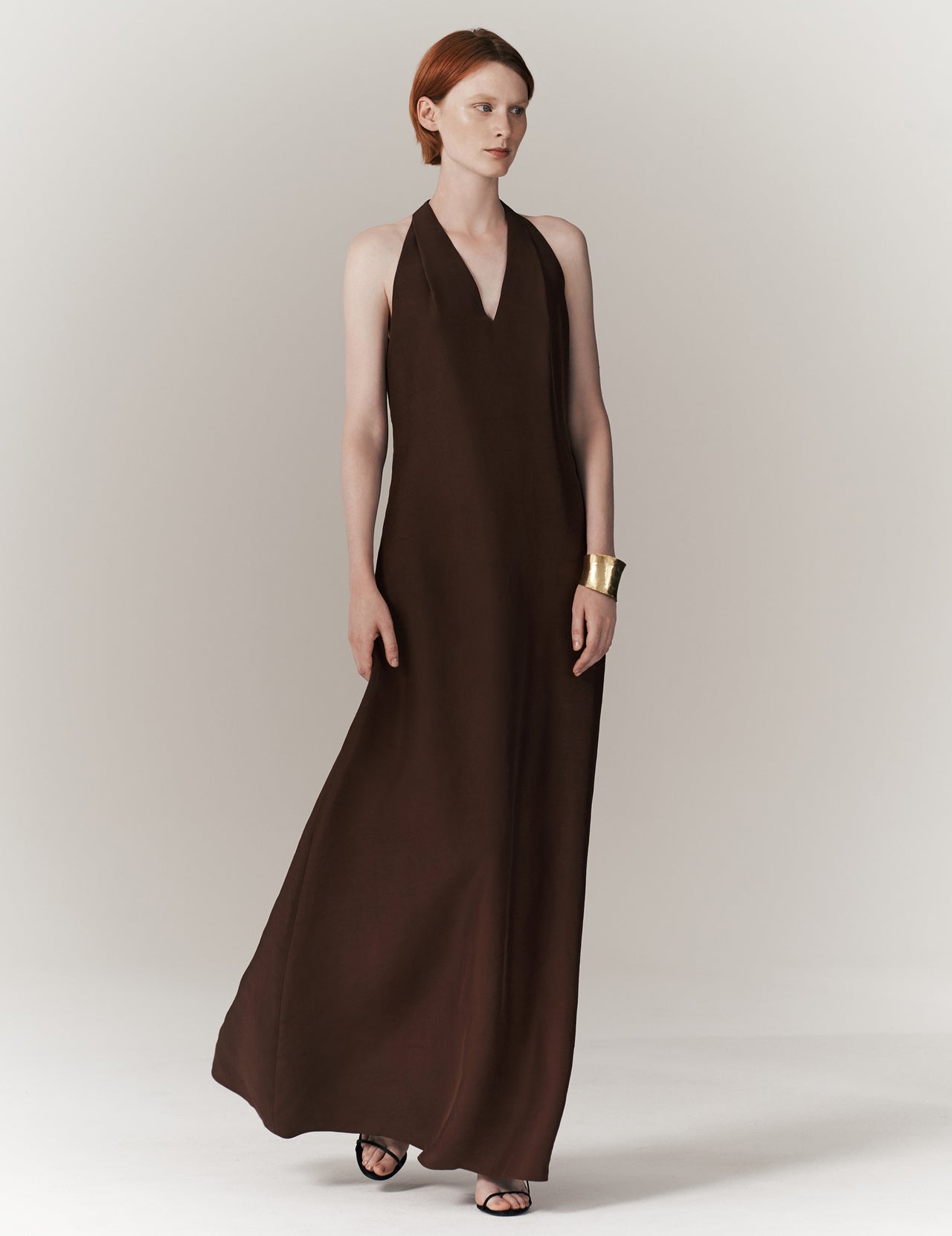  Brown Silk Lena Halterneck Maxi Dress | Varana 
