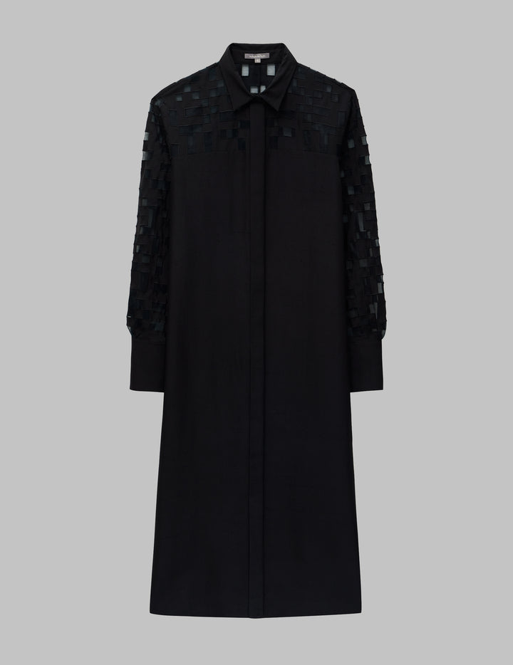 Black Silk Dupion Ella Shirt Dress with Jami Appliqué