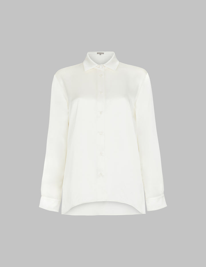 Off White Silk Satin Palmer Shirt