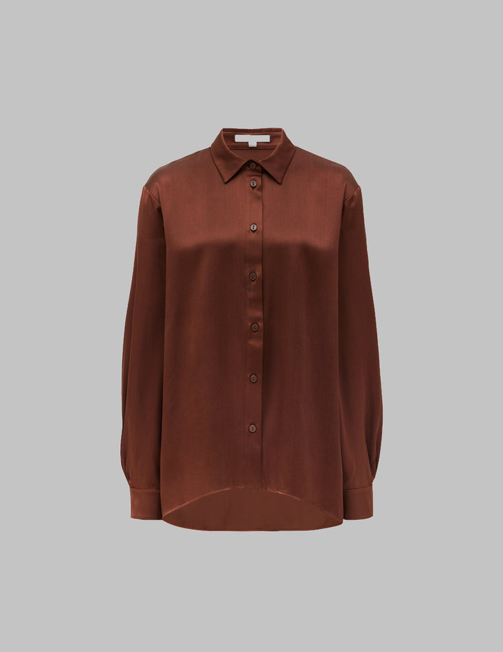 Brown Silk Satin Palmer Shirt