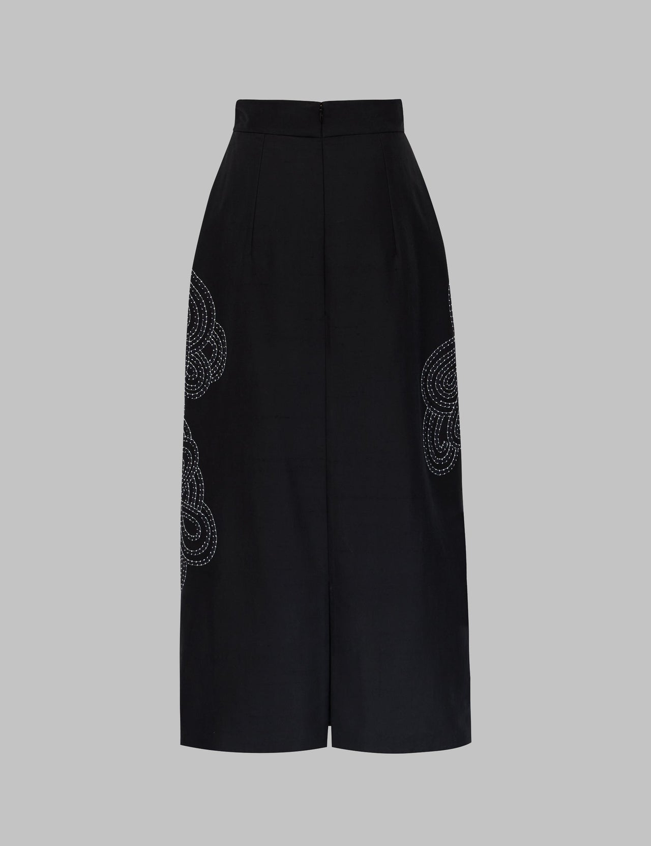  Black Silk Embroidered Maxi Skirt 