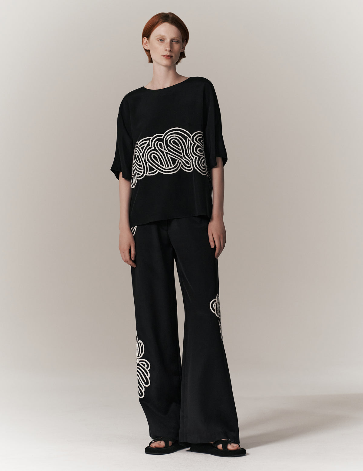 Black Silk Embroidered Top