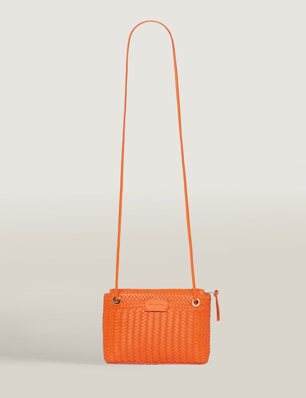  Orange Handwoven Leather Cross Body Bag | Varana 