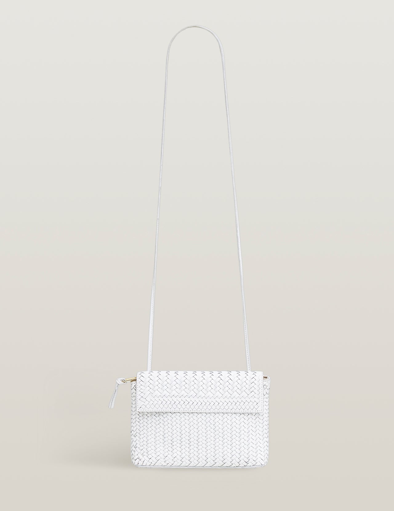  White Handwoven Leather Cross Body Bag | Varana 