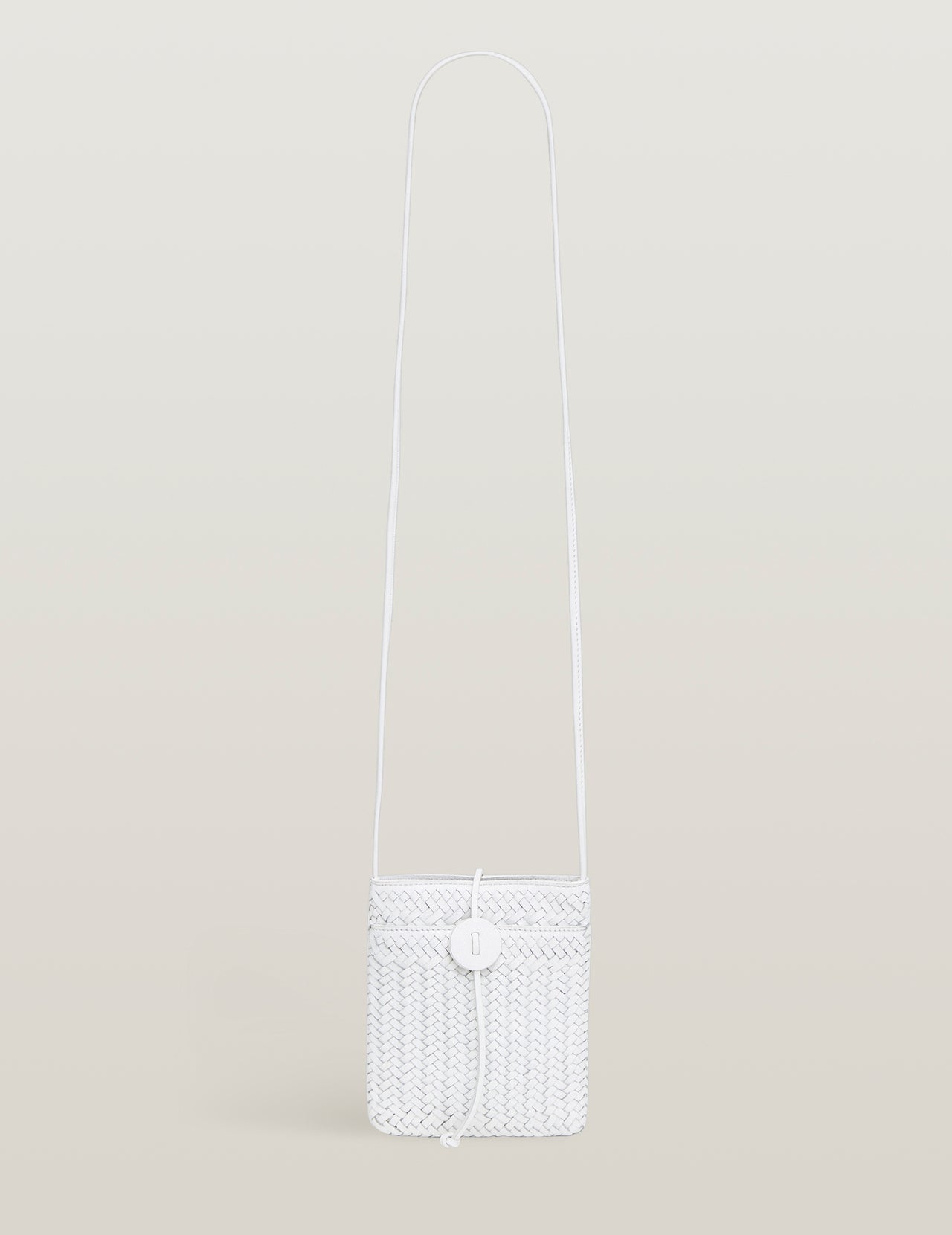  White Handwoven Leather Cross Body Phone Bag | Varana 