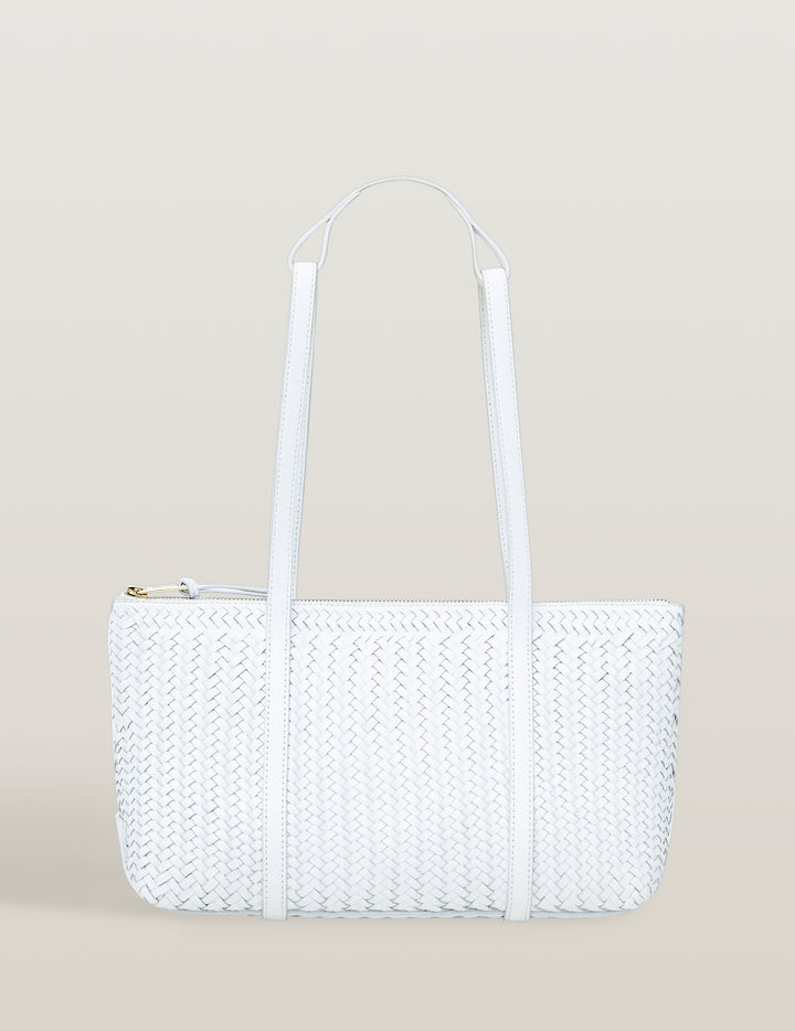 White Handwoven Leather East West Bag