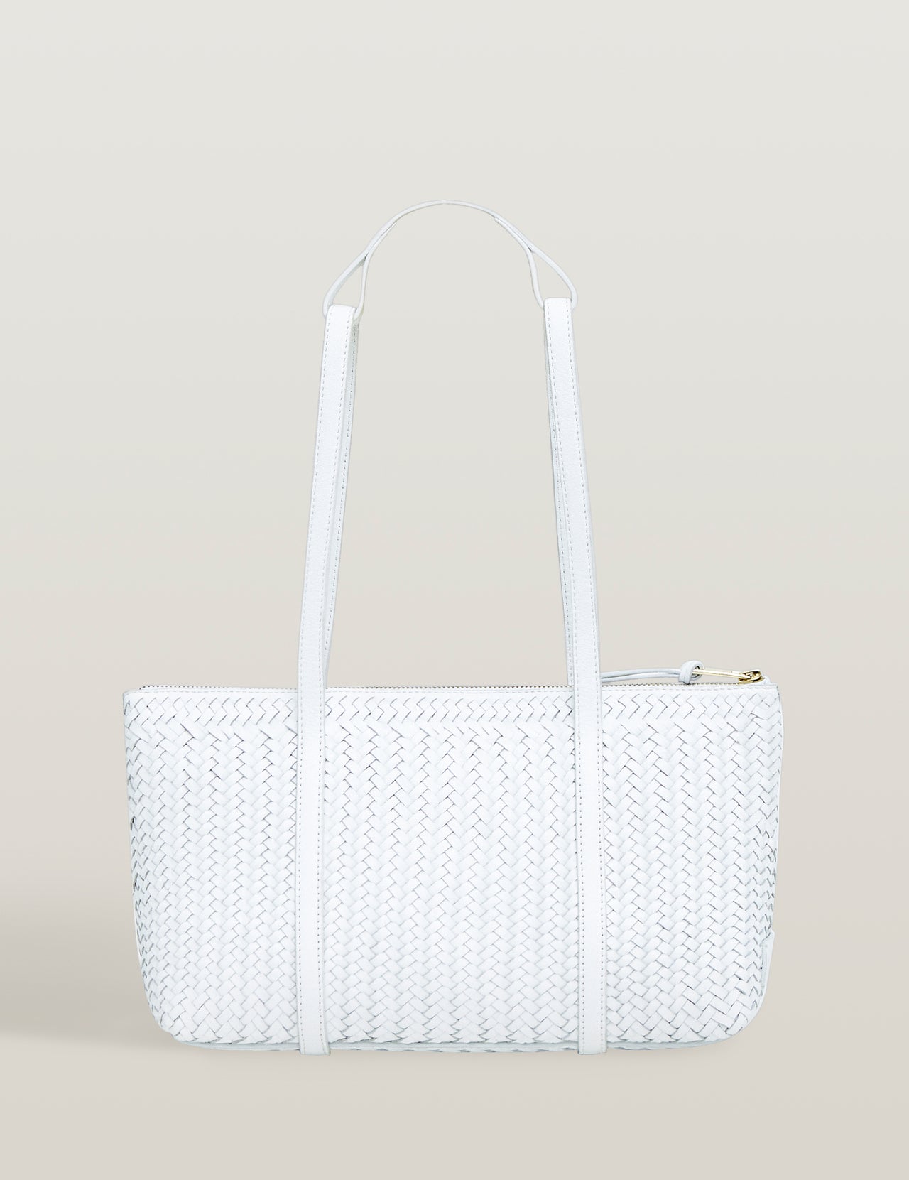  White Handwoven Leather Tote Bag 