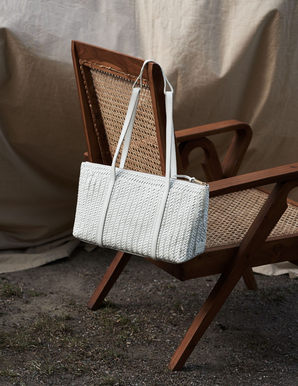 White Handwoven Leather Tote Bag