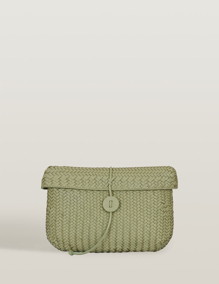 Sage Handwoven Leather Clutch Bag
