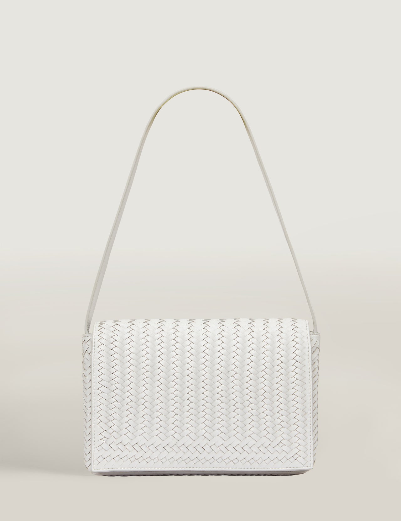  White Handwoven Leather Front Flap Shoulder Bag | Varana 