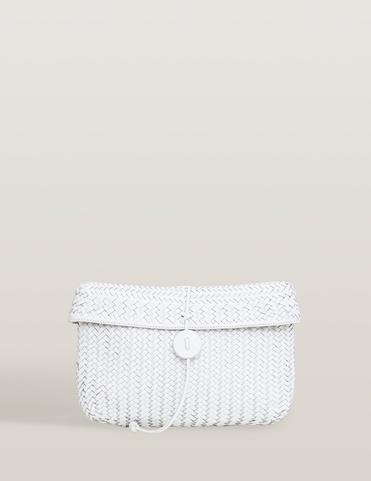  White Handwoven Leather Clutch Bag | Varana 