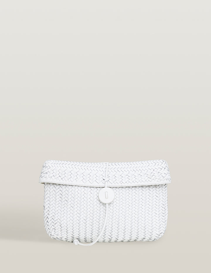 White Handwoven Leather Clutch Bag