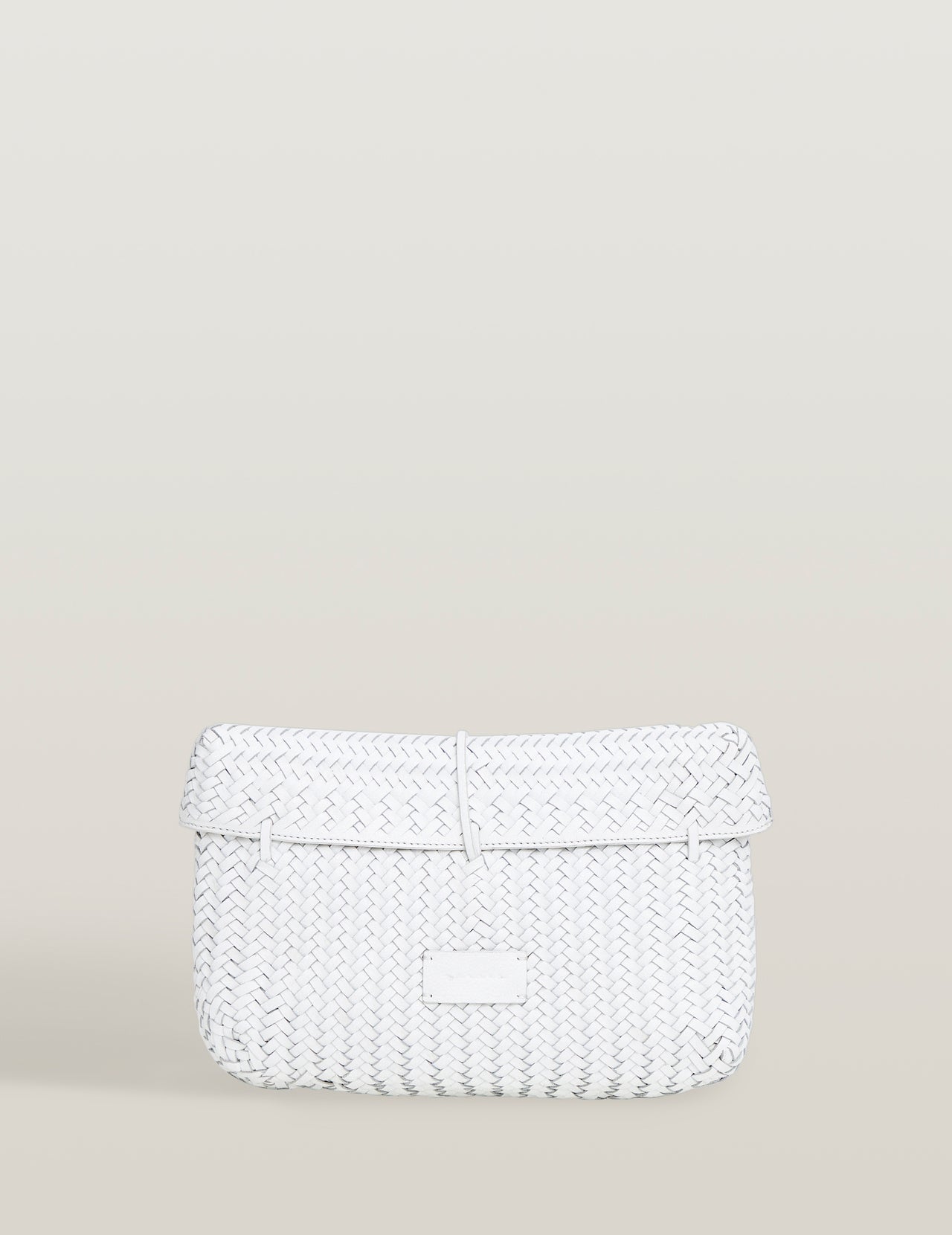  White Handwoven Leather Clutch Bag 