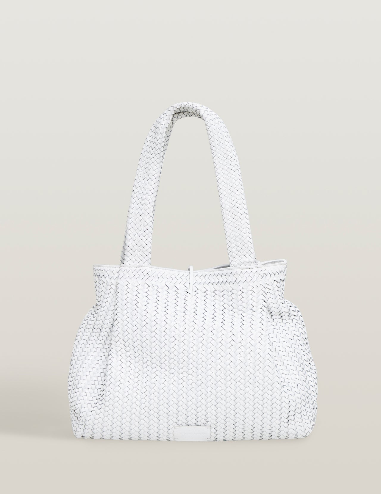  White Handwoven Large Leather Hobo Bag 