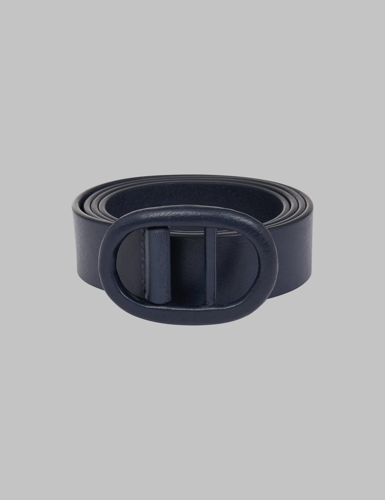  Navy Leather Oval Buckle Belt 