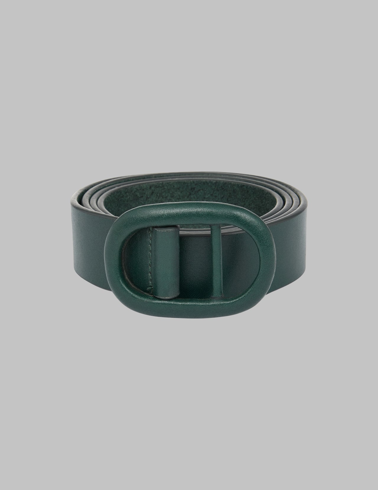  Green Leather Oval Buckle Belt  