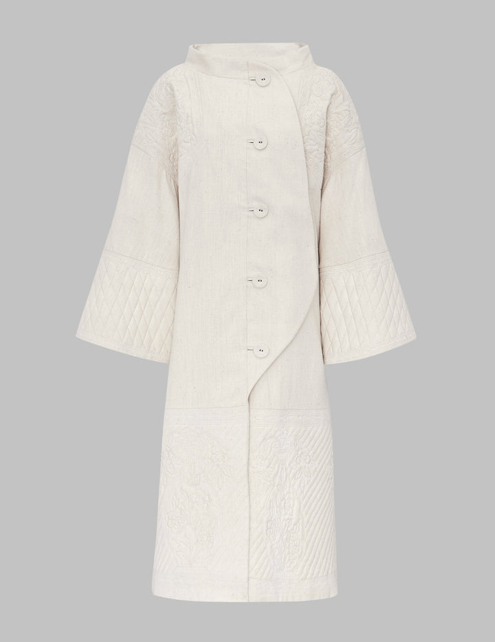 Cream Handwoven Khadi Cotton Quilted Coat