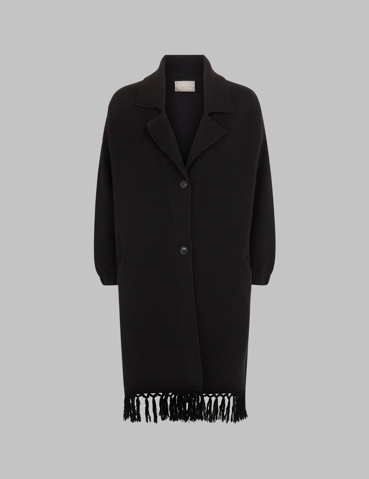  Black Fringed Long Cashmere Cardigan | Varana 