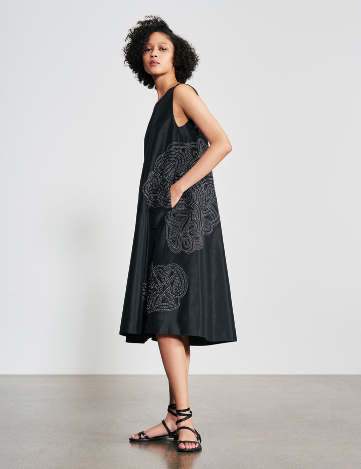 Black Rabari Embroidered Silk Taffeta Joy Dress
