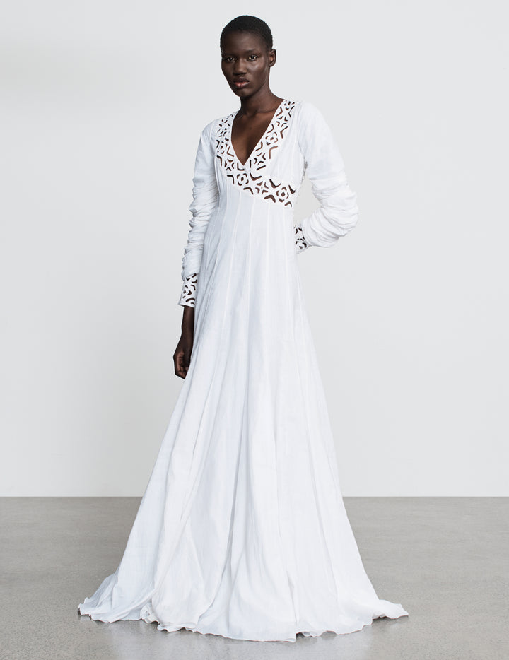 White Khadi Cotton Angarkha Maxi Dress