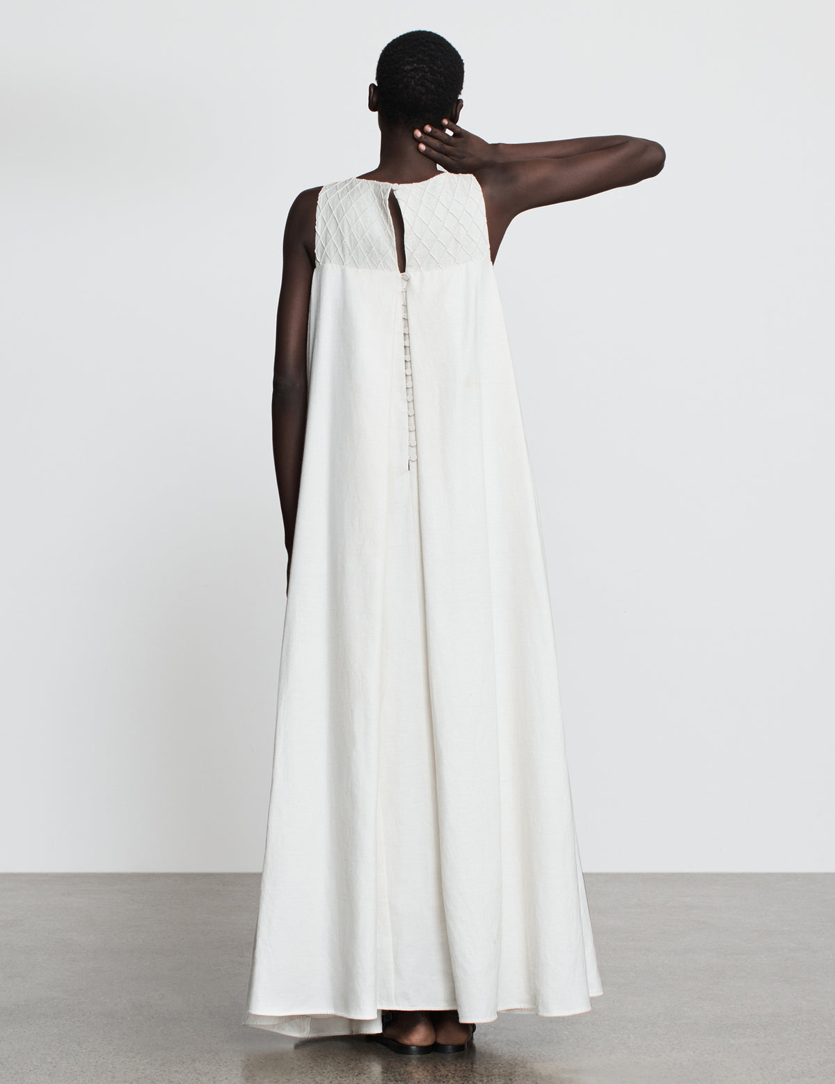 Off White Khadi Cotton Pleated Column Dress
