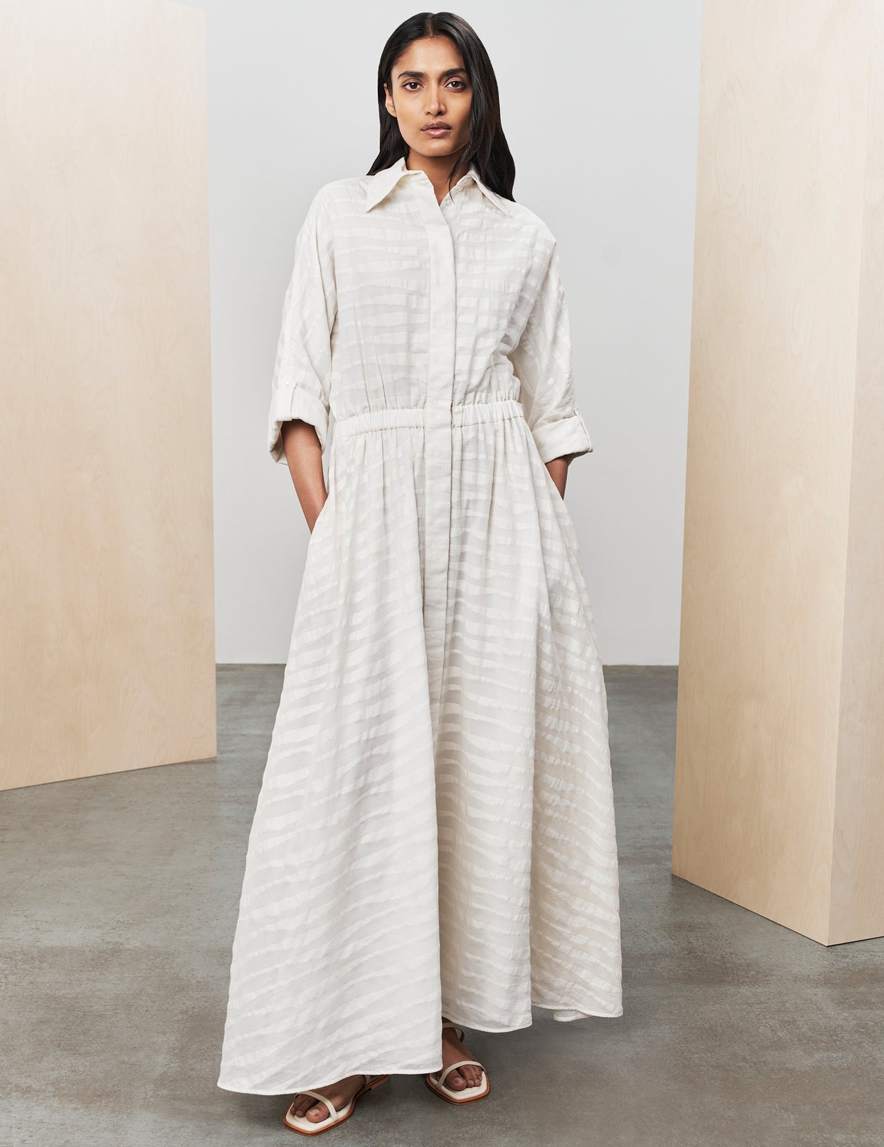  Off-White Hand Woven Cottton Ryka Maxi Dress 